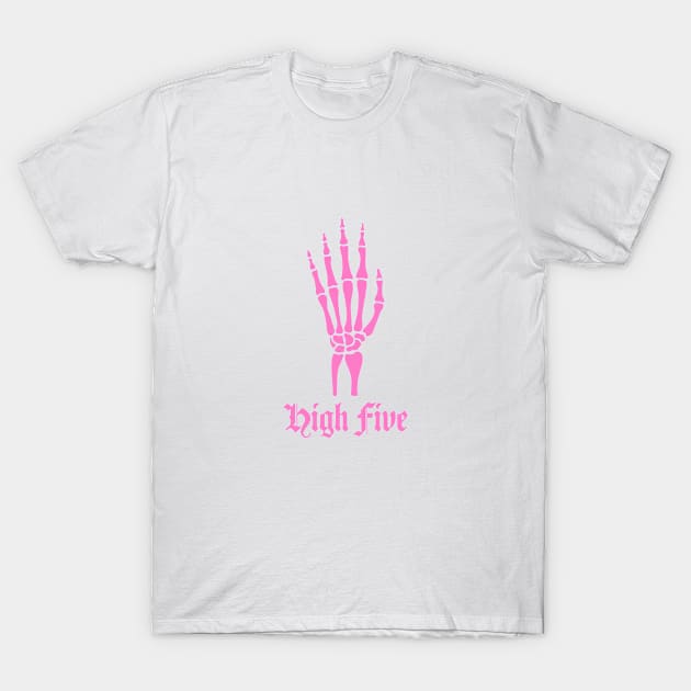 Pink Skeleton High Five T-Shirt by Wearing Silly